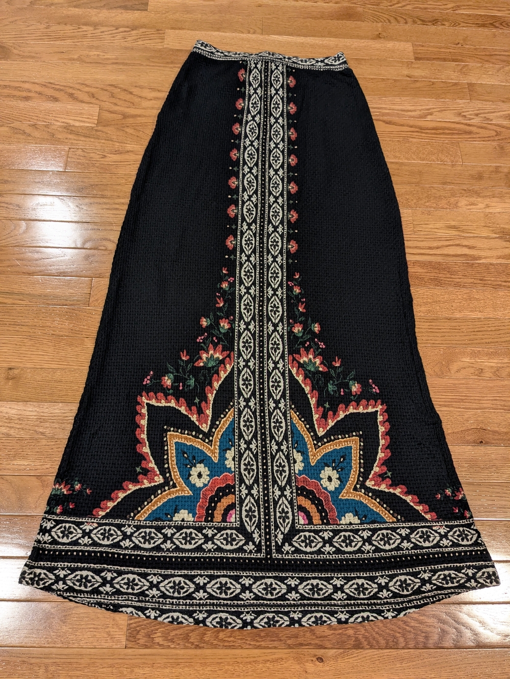 Farm Rio Mixed Print Black Maxi Skirt Ribbed Floral Knit NWT Medium - Picture 7 of 15